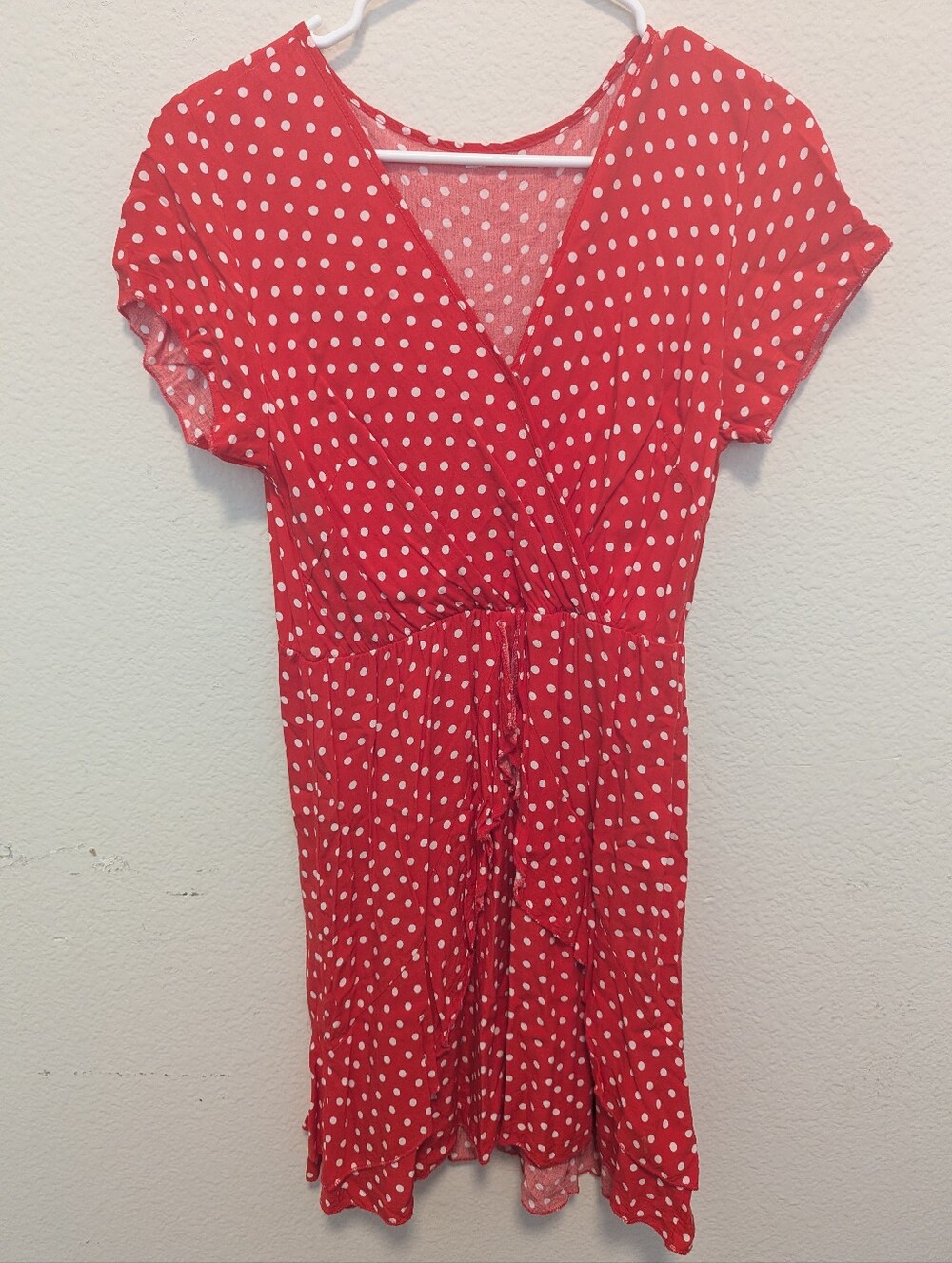 Red Polka Dot Wrap-Style Dress